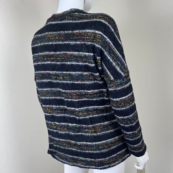 Modcloth Women Size M Blue Eyelash Stripped Open Front Pullover Cardigan Sweater - Picture 7 of 14